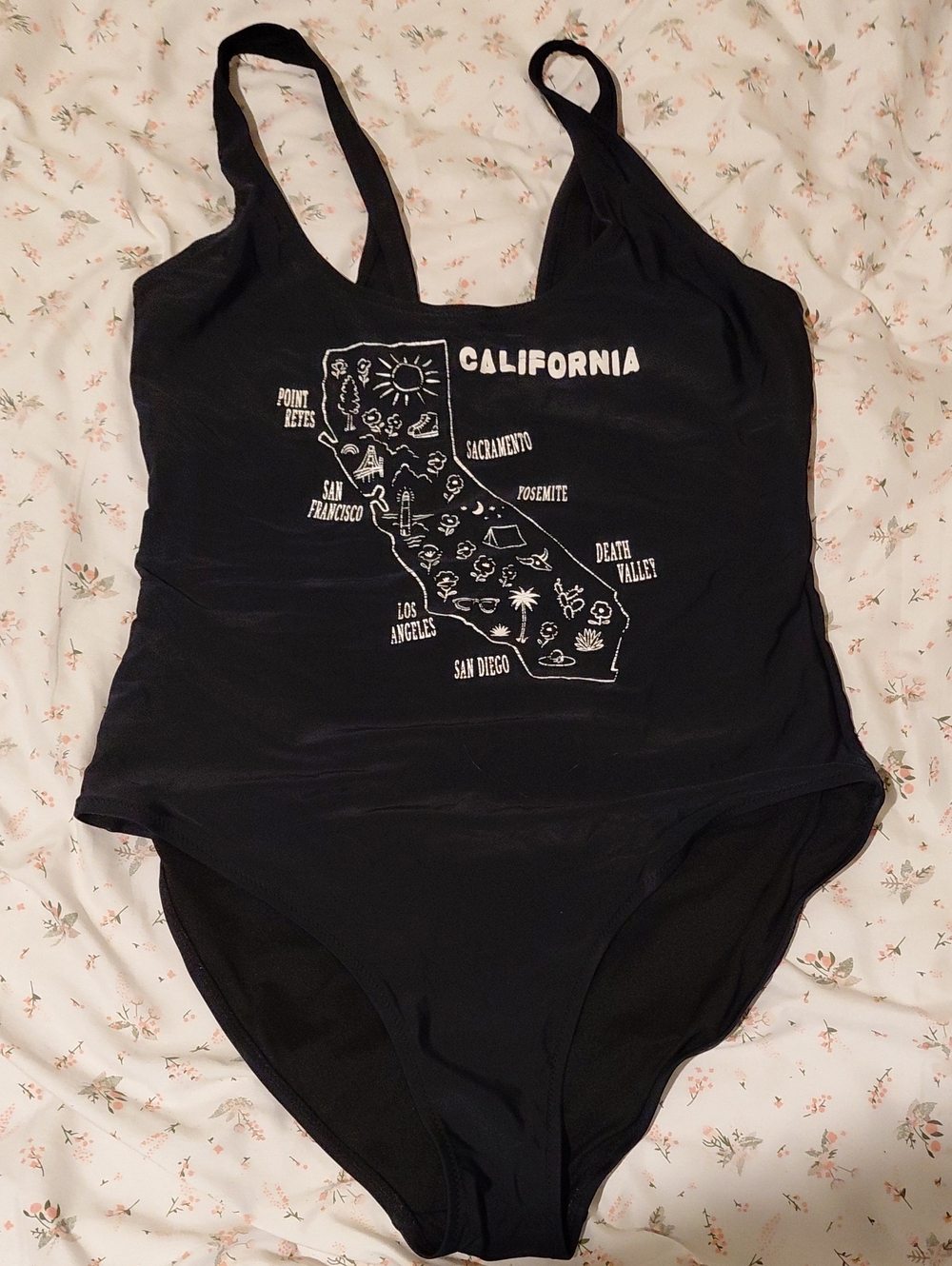Old Navy Black California Graphic One-Piece Swimsuit